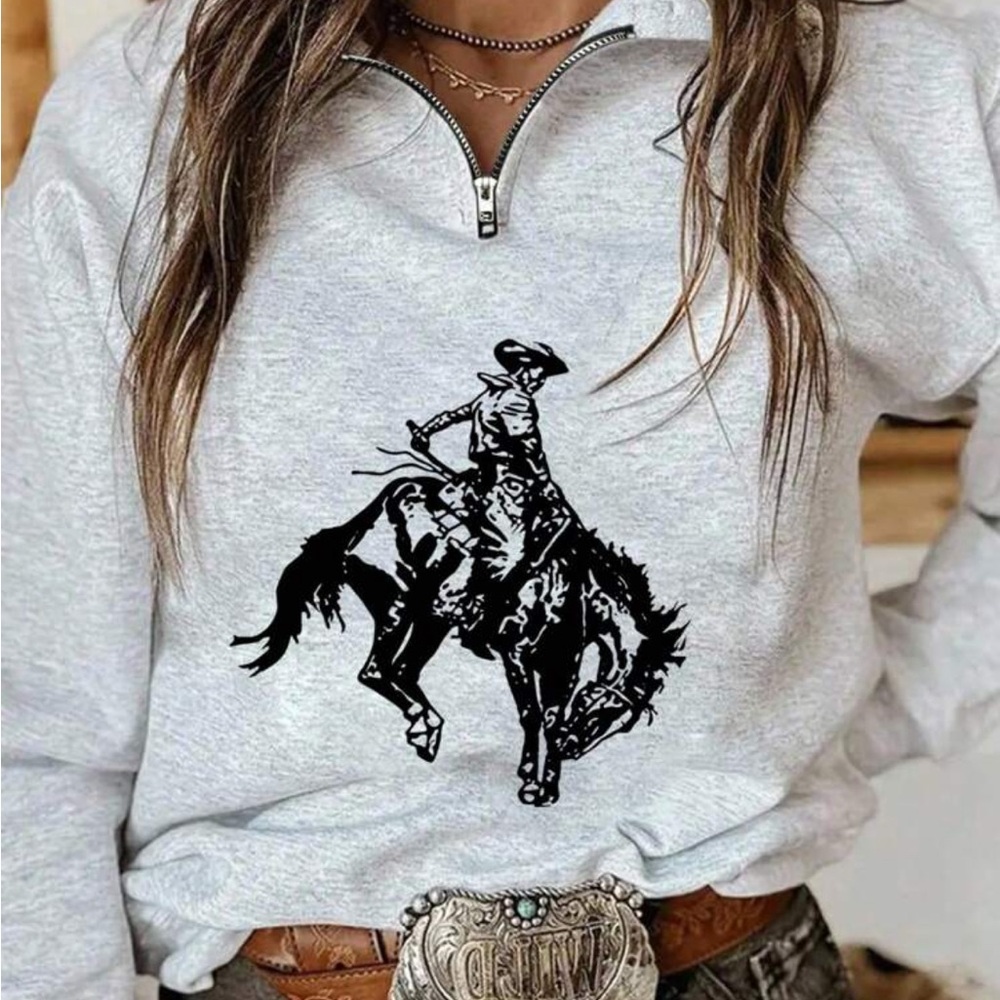 Gray Cowboy Graphic Women's Quarter Zip